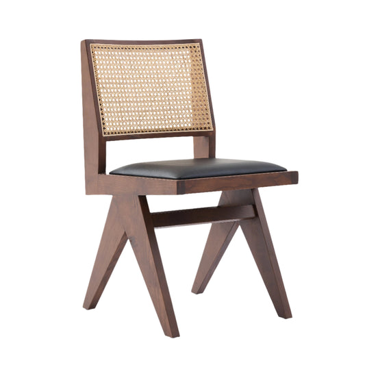 Kiko Solid Ash Wood Dining Chair in Walnut and Black Leather (2pk)