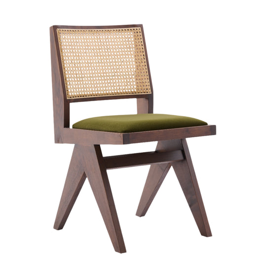 Kiko Solid Ash Wood Dining Chair in Walnut and Olive Green (2pk)