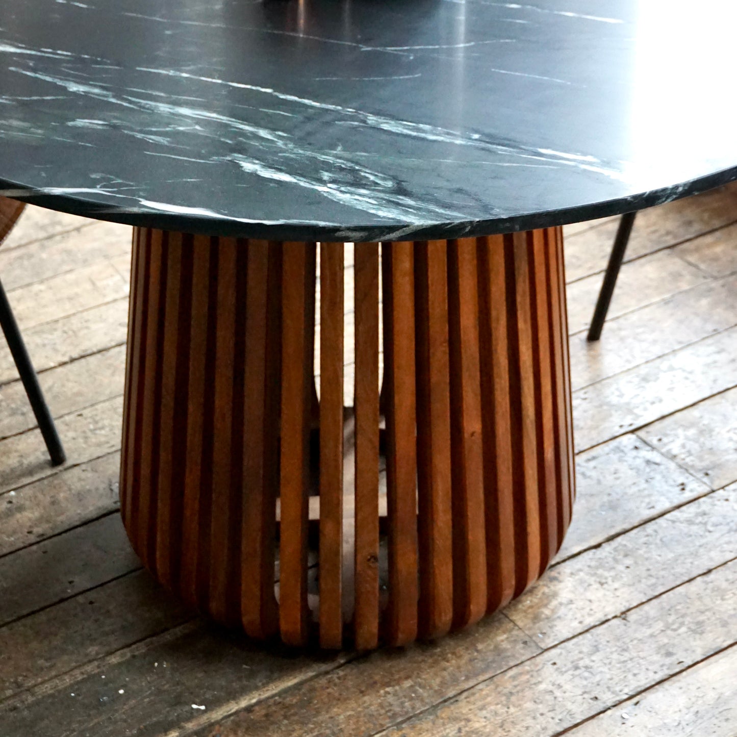 Nakula Round Solid Marble & Mango Wood Dining Table Walnut and Black (3 Sizes)