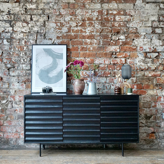 Daria Solid Mango Wood Large 3 Door Sideboard Black