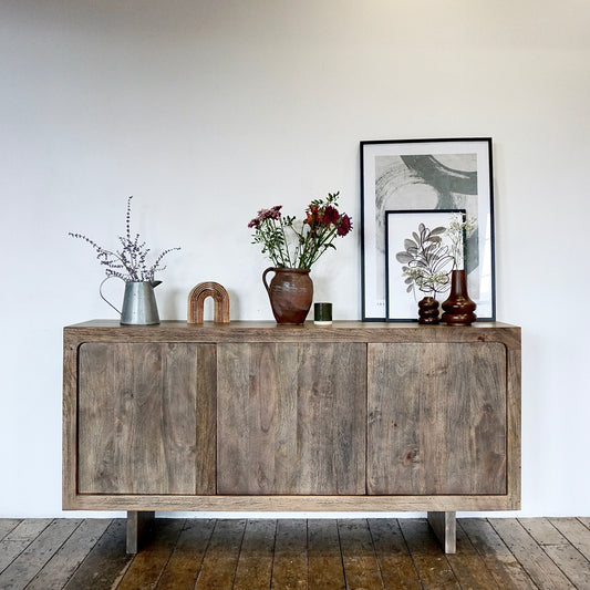 Livia Solid Mango Wood 3 Door Sideboard in Walnut