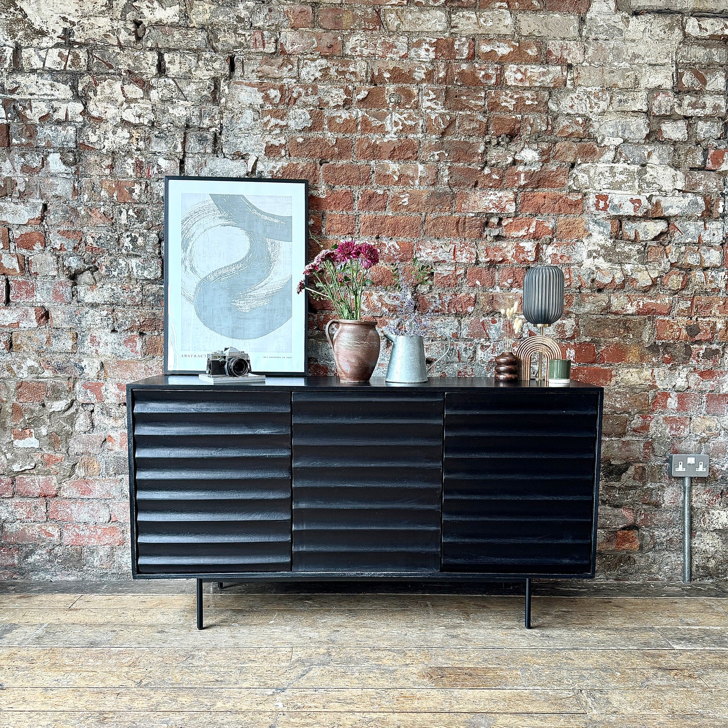 Daria Solid Mango Wood Large 3 Door Sideboard Black