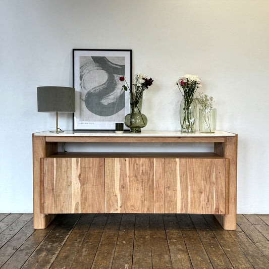 Bali Solid Acacia Wood & Marble 3 Door Sideboard