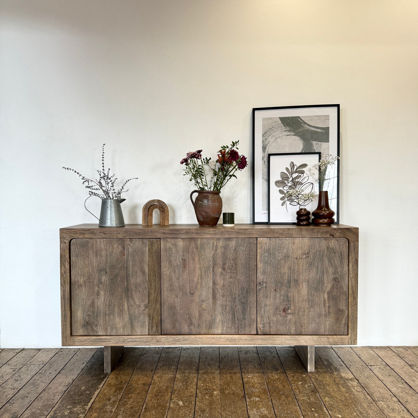 Livia Solid Mango Wood 3 Door Sideboard in Walnut