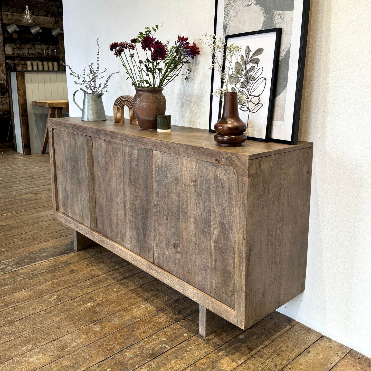 Livia Solid Mango Wood 3 Door Sideboard in Walnut