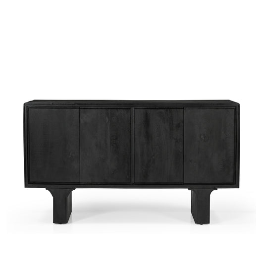 Milo Solid Mango Wood 4 Door Sideboard in Black