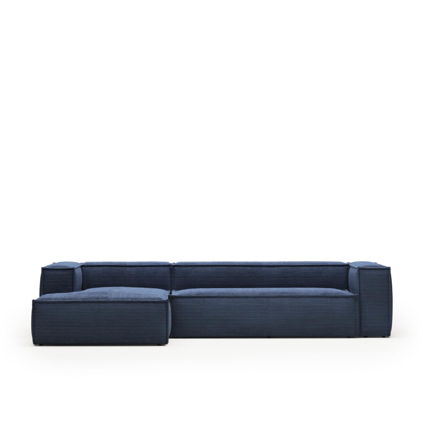 Lund 4 Seater Sofa with Left Side Chaise - Blue Corduroy